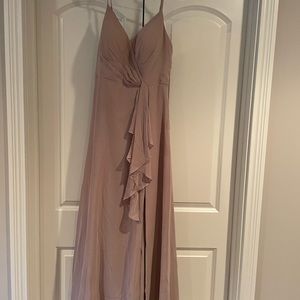 Azazie Taupe Bridesmaid dress in style ‘Akita’. Custom measurements